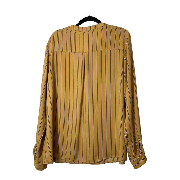 Maurices Goldenrod yellow Blouse Long Sleeve Top Striped XL Zipper Roll Tab - Picture 2 of 6